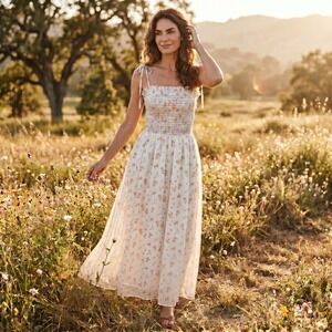 Rosie Posie Floral Cottagecore Maxi Dress S Pockets Smocked Prairie Soft Girl
